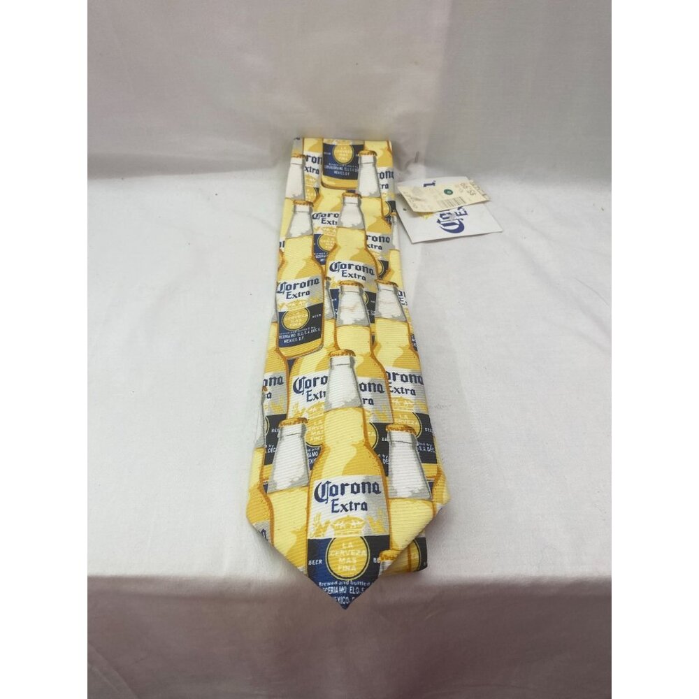 NWT Men's Corona Extra Beer Bottles  Yellow Blue & White Tie 100% Polyester